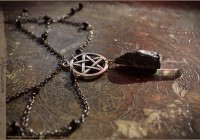 Crystal wand pentacle necklace